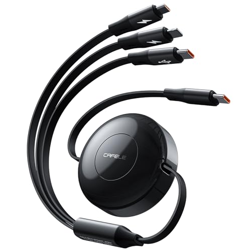 CAFELE Premium Retractable 3-in-1 USB-C Charging Cable – 100 W Fast Charge for i Phones, Galaxy Devices, Mac Books & i Pads – Durable, Tangle-Free & Portable Multi-Device Charger for Effortless Connectivity