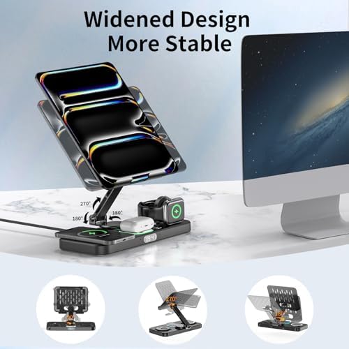 30 W Foldable Multi-Device Charging Station with Clock & Night Light – Ultimate Apple Accessory for i Phone 16 Pro Max, i Pad, and Apple Watch – High-Speed Charging Dock, Portable Design, and Enhanced Functionality for Home or Travel