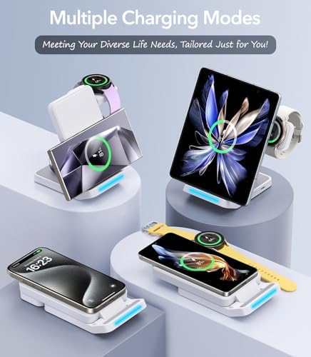 Ultimate 3-in-1 Foldable Wireless Charging Station for Samsung – Fast Charger for Galaxy S25 Ultra, S24/S23/S22/S21, Note 20, Z Flip/Fold 6/5, Galaxy Watch Ultra/7/6/5 Pro & Galaxy Buds – Portable & Sleek Design for Home, Office, Travel