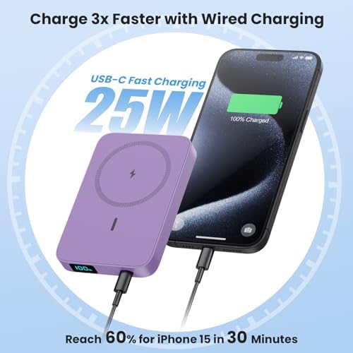 Advanced Magnetic Wireless Power Bank – 10800 m Ah Portable Charger with Foldable Stand, LED Battery Indicator, and 25 W Fast Charging for i Phone 16/15/14/13/12 Pro/Pro Max/Plus – Ultimate Compatibility and Convenience