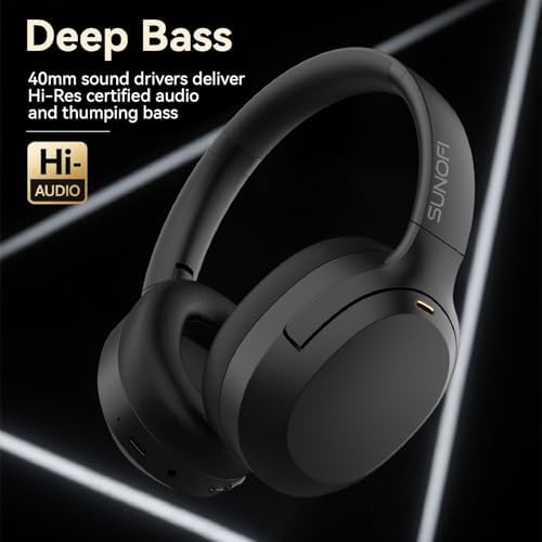 Suno Fi Hybrid Active Noise Cancelling Over-Ear Headphones – Wireless Hi-Res Audio with Exceptional Deep Bass, 40-Hour Playtime, and Foldable Travel Design for Comfort and Connectivity – Chic White Finish Perfect for Modern Sound Enthusiasts