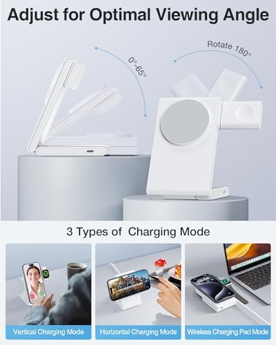 Revolutionary 3-in-1 Foldable Magnetic Wireless Charging Station with PD 20 W USB-C Adapter – Ultimate Compatibility for i Phone 16/15/14/13/12 Series, Apple Watch, and Air Pods in Sleek Black Finish, Perfect for Home and Travel Efficiency