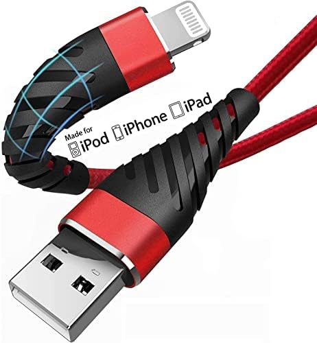 Cyven Smart 3-Pack 6 Ft MFi Certified Lightning Cables – Fast Charging USB A to Lightning Cords for i Phone 14/13/12/11/XS/XR/X/8/7/6/5/SE Plus Pro Max Mini – Durable Red Design for Ultimate Flexibility and Speed