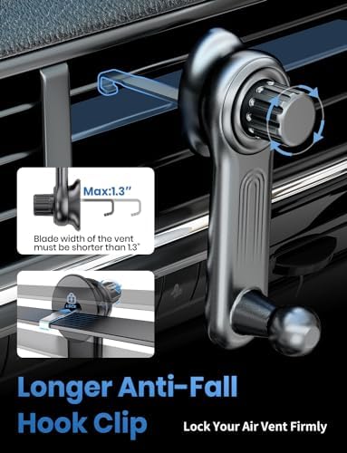 e Samcore Adjustable Car Vent Phone Mount – Versatile Air Vent Clip Holder for i Phone 16/15/14/13 Pro Max & All 4.7″-6.9″ Android Smartphones – Secure, Anti-Fall Design with Enhanced Viewing Angles for Safe Hands-Free Navigation and Calls