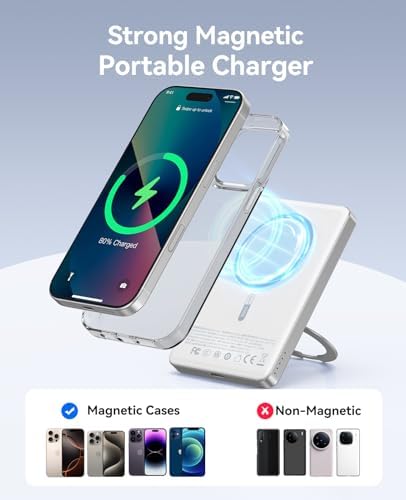 ORICO Kada5 Mag Safe 5000 m Ah Wireless Power Bank – Ultra-Slim Magnetic Charger with 360° Rotatable Stand & Type-C Cable – 20 W PD Fast Charging for i Phone 12-16 Series – Lightweight, All-Day Power Solution for On-the-Go Users