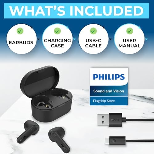 Revolutionize Your Audio Experience with PHILIPS True Wireless Earbuds – Advanced Bluetooth 5.3 Headphones Featuring 13 mm Drivers and AI Mic for Crystal-Clear Calls, IPX4 Waterproof Design for Active Lifestyles, 15 Hours of Playtime, Ultimate Compatibility with i Phone, Android & All Bluetooth Devices in Sleek White Finish