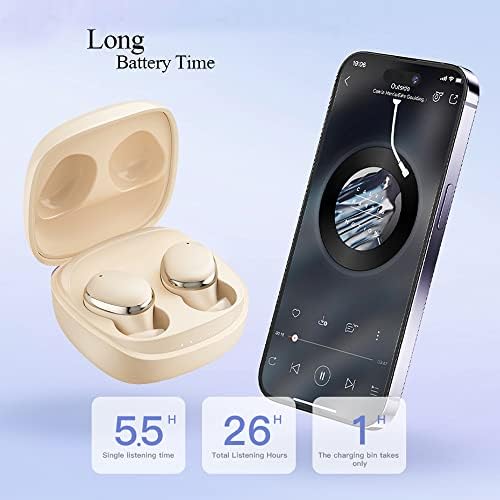 Kamon K14 Premium Bluetooth 5.3 Earbuds with Wireless Charging Case – Waterproof In-Ear Headphones with Touch Control, Built-in Microphone, and Superior Sound Quality for i Phone 14/13 and Samsung – Perfect for Sports and Everyday Use (Beige)