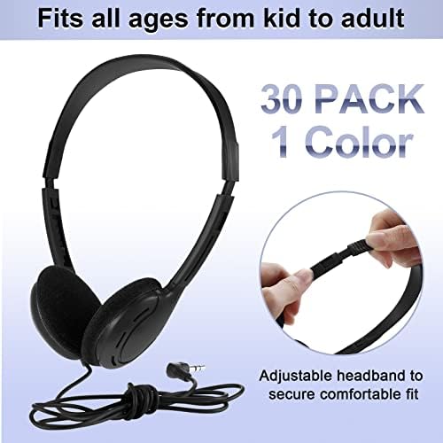 Yunsailing 30 Pack Colorful Classroom Headphones for Kids – Durable On-Ear Adjustable Earphones with Universal 3.5 mm Jack – Essential Bulk Headsets for Engaging Learning and Interactive Activities in Educational Settings