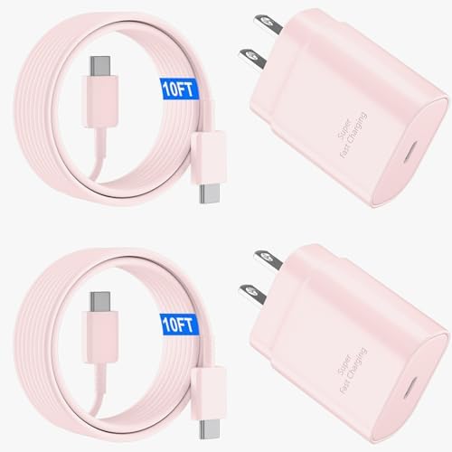 Ultimate 10 FT USB C Fast Charging Cable & 25 W Samsung Super Fast Charger Block for Galaxy S24/S23/S22 Series – Enhanced Durability & Vibrant Yellow Design for Rapid Power Boosts