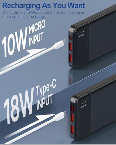 Ultra-Slim 10000 m Ah Power Bank Portable Charger with PD 22.5 W Fast Charging – Versatile USB-C Connectivity for i Phone 16/15/14/13/12 & Galaxy S24/S23/S22/S21 – Essential Travel Companion for Rapid Device Charging