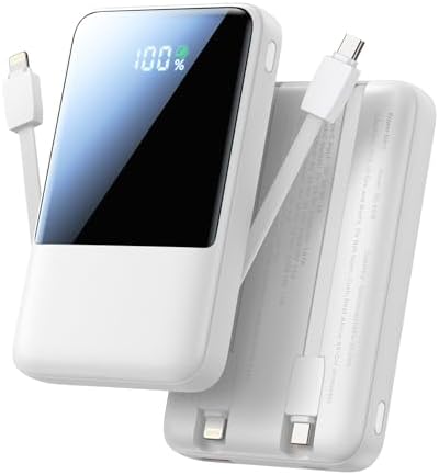 Aioneus 10000 m Ah Portable Charger with Dual Built-in Cables – High-Speed 22.5 W USB-C Power Bank for i Phone 16/15 and Samsung Galaxy S24/S10 e – All-in-One Travel Battery Pack with Intelligent LED Display and Automatic Power Off for Enhanced Device Safety and Compatibility