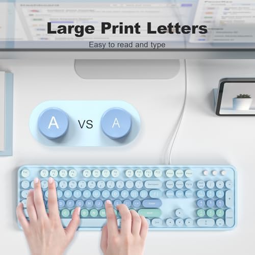 Retro-Inspired Full Size Typewriter Keyboard with Number Pad – Wired USB Keyboards for Windows 7, 8, 10, 11 | Enhance Your Typing Experience with Classic Charm and Modern Efficiency | Perfect for Home and Office Use