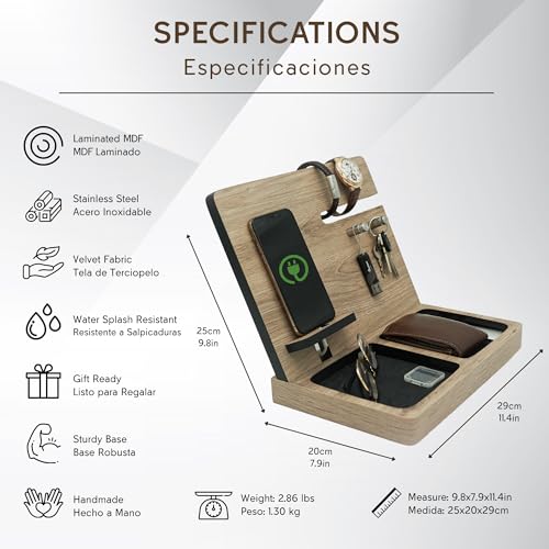 Namore Premium Wood Desk and Nightstand Organizer – Multifunctional Charging Station for Phones & Essentials – A Stylish Solution for Enhanced Workspace Efficiency – Perfect Gift for Men, Dads, & Professionals – Elegant Design with Universal Device Compatibility