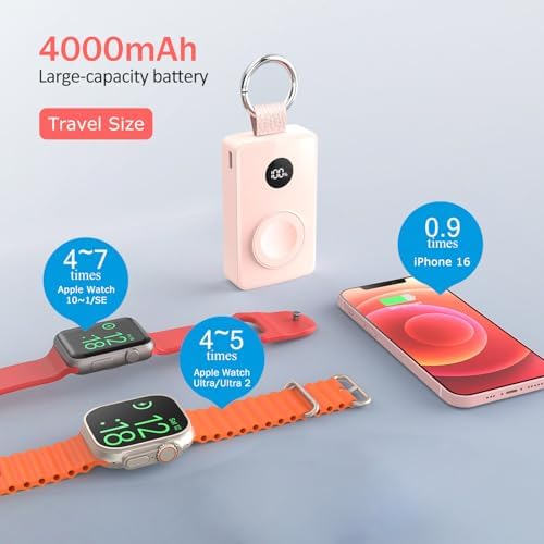 i.VALUX Magnetic Wireless Power Bank for Apple Watch – 4000 m Ah Ultra-Portable Charger with Keychain for Series 10-2 – Fast Charging Solution for Active Lifestyles – Sleek, Lightweight Design for Effortless On-the-Go Charging – Essential Travel Accessory for Apple Watch Users