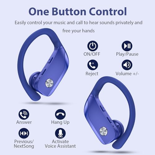 BMANI Bluetooth Wireless Earbuds – 48-Hour Playback Sport Headphones with LED Battery Display, Over-Ear Design & Secure Earhooks, Perfect for Active Lifestyles and Hands-Free Calls, Enhanced Compatibility for Seamless Device Pairing – Ideal for Workouts and Daily Commutes