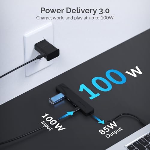 SABRENT 4-Port USB 3.0 Hub with Individual LED Power Switches – Ultra-Slim, Portable Design with 2 Ft Cable for Effortless Data Transfer – Compatible with Mac & PC, Perfect for Home and Office Use