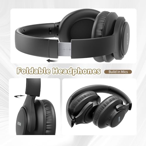 KVIDIO Over-Ear Bluetooth Headphones: 65-Hour Battery Life, Immersive Deep Bass Sound, and Ultra-Low Latency for Effortless Mobility and Enhanced Work Efficiency with Integrated Microphone for Flawless Calls and Voice Control