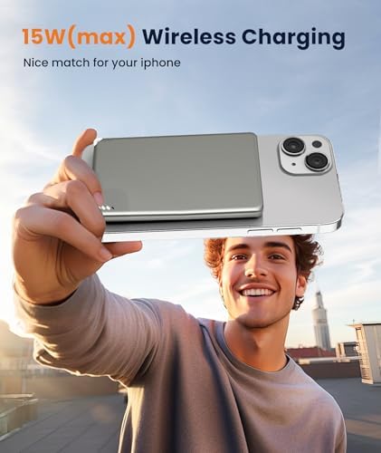 Ultra-Compact Blue Magnetic Wireless Power Bank for i Phone 12-16 Pro Max – 5000 m Ah Fast-Charging Battery Pack with Seamless Attachment for On-the-Go Convenience and Enhanced Compatibility – Essential Travel Accessory for Effortless Energy Backup