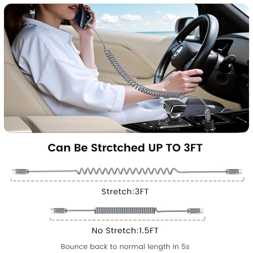 Coiled USB A to USB C 2Pack 3FT Braided Retractable Fast Charging Cable for Car, Compatible with iPhone 16/15 Pro Max/Galaxy S24/S23/S22, Supports Car Play & Android Auto-Black – Enhanced Compatibility and Speed