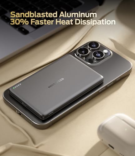 MOVE SPEED 10,000 m Ah Magnetic Power Bank – Sleek Alloy-Design Portable Charger with Fast Charging for i Phone Models 12-16 – Essential Travel Accessory in Glacier Gray – Unmatched Durability and Style for On-the-Go Power Solutions