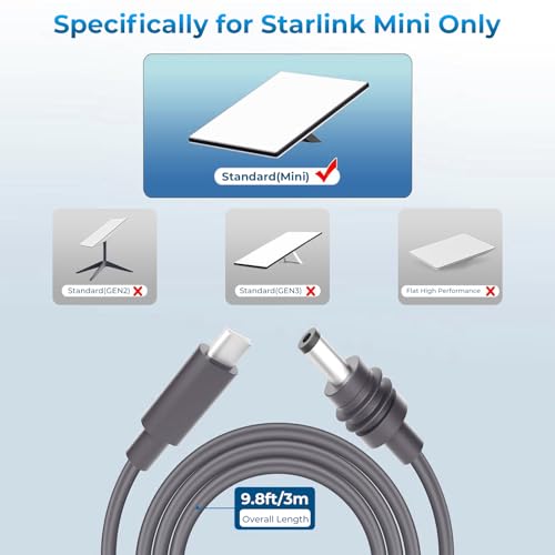 Starlink Mini Cable 9.8FT, Starlink Mini USB C to DC Power Cable, Compatible with 100W+ Power Bank and PD Charger(9.8FT/3M) – Enhanced Compatibility and Speed