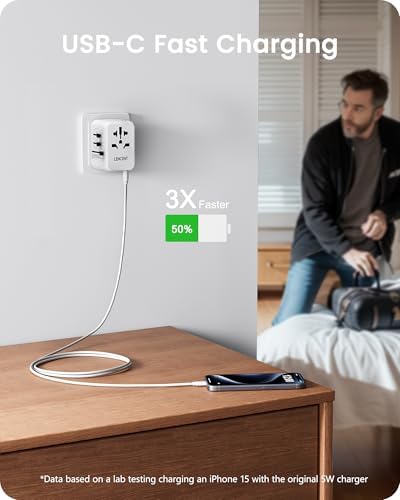 LENCENT 85 W Universal Travel Adapter with Retractable USB-C Cable – High-Speed International Plug Converter Featuring 3 Type-C & 1 USB-A Ports for Effortless Worldwide Charging – Your Ultimate Travel Essential for Maximum Compatibility, Fast Charging, and Ga N Technology Efficiency