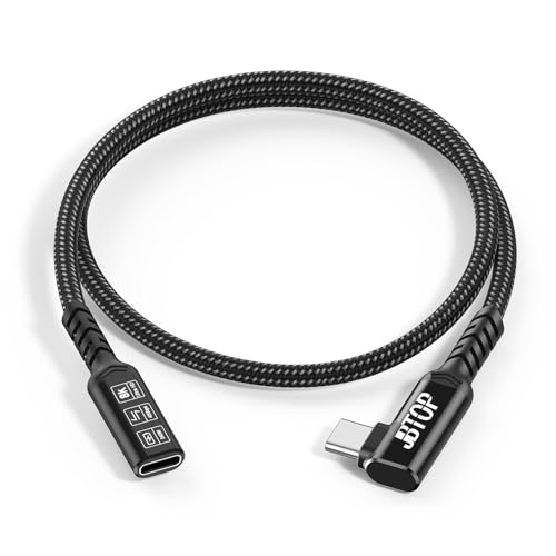 Innovative L-Shaped USB C Extension Cable (2 Pack, 6.6 Ft) – 240 W Power Delivery, 40 Gbps High-Speed Data Transfer, Durable Nylon Braided Design for i Phone 16, i Pad, Mac Book & Mag Safe – Optimal Flexibility for Tightly Spaced Connections