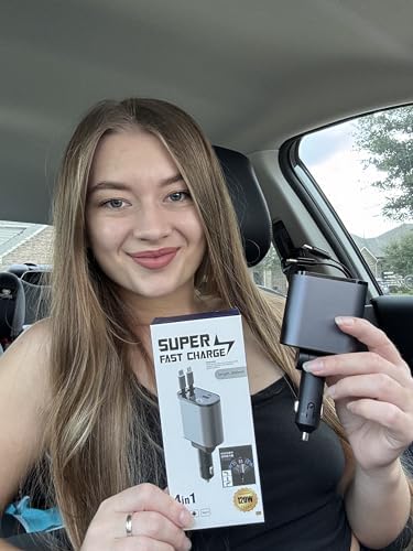 Ultimate Multi Charge Pro 120 W Car Charger – Fast Charging Retractable USB-C & Lightning Adapter for i Phone, Samsung, Tablets | 4-Port Universal Compatibility for Efficient On-the-Go Power Solutions