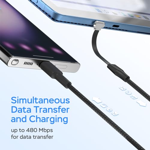 High-Speed 60 W USB C Charger Cable – 6 ft Type C with 90-Degree Flat Connector for Enhanced Space Efficiency, Compatible with Samsung S23/S22/S21, i Phone 15 Pro/Pro Max, and Mac Book Air/Pro – Optimal Data Transfer and Charging Solution
