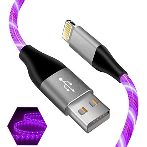 LED Light-Up i Phone Charging Cable – MFi Certified 6 FT USB A to Lightning Fast Charger for i Phone 13, 12, 11, X, XS, XR, 8, 7, 6 S, 5 S, i Pad, i Pod Touch (Durable Purple Design) – Effortless Monitoring & Enhanced Speed