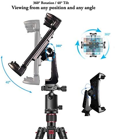 Universal Tablet Tripod Mount with Bluetooth Remote – 360-Degree Rotating Clamp Holder for i Pad Pro, Air, Mini, Surface, Galaxy Tab, and 3.5 to 13.5 Inch Devices – Perfect for Hands-Free Viewing and Content Creation on the Go