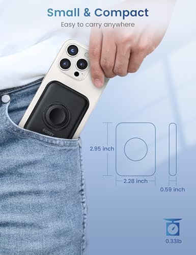 RORRY Mag Safe Portable Charger for i Phone & Apple Watch | Dual Fast Charging Wireless Power Bank | 5000 m Ah Capacity with Finger Ring | Stylish Pink Magnetic Battery Pack for On-the-Go Convenience | Enhanced Compatibility & Sleek Design