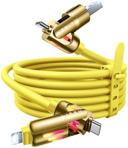 LISEN 240 W 4-in-1 USB C to Lightning Charging Cable – 10 FT Heavy-Duty Multi-Device Charger with LED Indicator for i Phone 16/15/14 Pro, Mac Book, i Pad, Samsung S25 & Nintendo Switch – Ultimate Flexibility and Fast Power Delivery