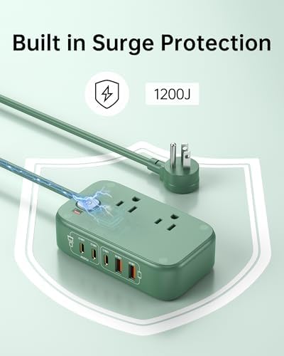 Effortless Power: 65 W USB Charging Station with Surge Protection – 5 FT Flat Extension Cord for Travel, Home, Office & School – Multi-Device Charging Hub for Fast, Safe Energy Delivery – Lightweight & Compact Design for Ultimate Portability