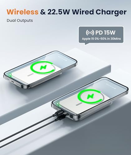 Ultra-Compact Blue Magnetic Wireless Power Bank for i Phone 12-16 Pro Max – 5000 m Ah Fast-Charging Battery Pack with Seamless Attachment for On-the-Go Convenience and Enhanced Compatibility – Essential Travel Accessory for Effortless Energy Backup