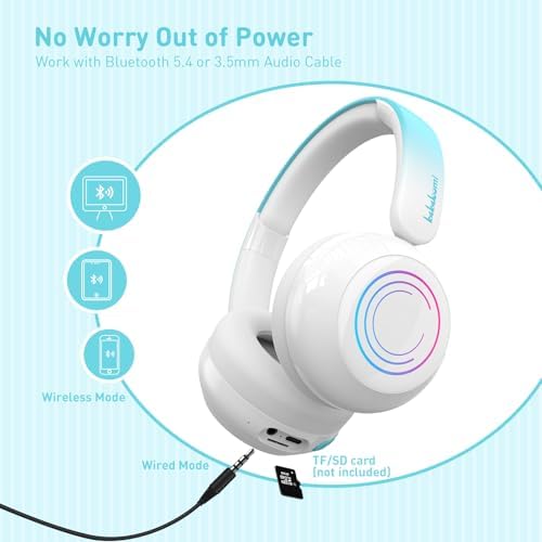 Vibrant LED Bluetooth Headphones for Kids – Lightweight, Hearing-Safe Design with Adjustable Volume Limits, Built-in Microphone, and Ultimate Comfort for School, Travel, and Home – Compatible with Tablets and Smartphones