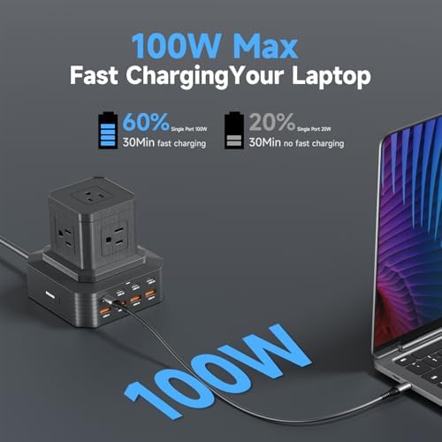 Revolutionize Your Charging Experience with the 100 W USB-C Charging Station – 13-in-1 Surge Protector Power Strip Featuring 4 Rapid PD USB-C & 4 Versatile USB-A Ports for Seamless Compatibility with Mac Book Pro/Air, i Phone 15/14, i Pad, and More – Ultimate Multi-Device Charging Solution for Home and Office Efficiency