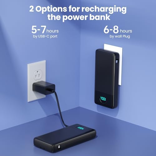 Ultra-High Capacity 33800 m Ah USB C Power Bank with Integrated Cables & AC Wall Adapter – Rapid 25 W Fast Charging with QC 4.0, Multi-Device Support, LCD Battery Status Display for i Phone 16/15, Samsung, Android, and More – Ultimate Portability and Efficiency for On-the-Go Power Solutions
