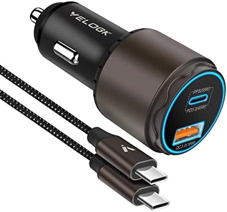 VELOGK 73 W Turbo Type C Car Charger – Ultra-Fast Adaptive Charging for Samsung Galaxy S25/S24/S23/S22+/S21/S20, i Pad Pro & Mac Book – Ideal USB-C Car Adapter with 55 W & 45 W PPS/PD & QC3.0 Compatibility – Compact & Durable Design for On-the-Go Power Solutions
