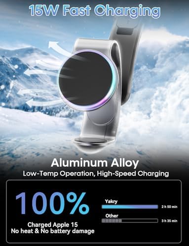 Mag Safe Dual-Function Car Charger & Mount – 18 W Aluminum Alloy Wireless Charging Station with 42.5 W Power Adapter for i Phone 15/14/13/12 & Apple Watch – Effortless Magnetic Hold for Enhanced Road Safety and Convenience