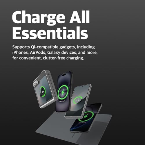 POUT H3 Midnight Blue Portable Qi Wireless Charging Mouse Pad – Effortless Device Charging Meets Sleek Workspace Efficiency for Laptops, i Phones, Air Pods & Samsung Galaxy – Lightweight, Non-Slip Design Enhances Productivity & Style