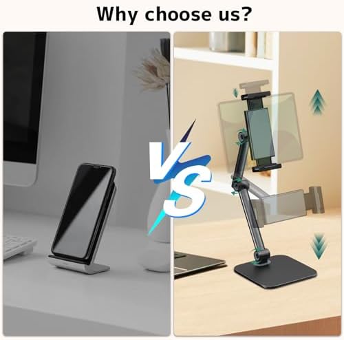 Heavy-Duty Multi-Angle Tablet Stand for i Pad & Phones – Adjustable Foldable Holder for 4.7-12.9 inch Devices, Perfect for Ergonomic Comfort and Stability in Home or Office – Sleek Black Finish for Modern Workspaces