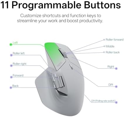 Revolutionize Your Workflow with Rapoo MT760 Multi-Device Wireless Mouse – Effortlessly Connect Up to 4 Devices with Bluetooth 5.0 & 2.4 G, 11 Customizable Buttons, 4 K DPI Precision, and 90 Days of Uninterrupted Battery Life – Perfect for Professionals and Tech Enthusiasts in Sleek Matte Black