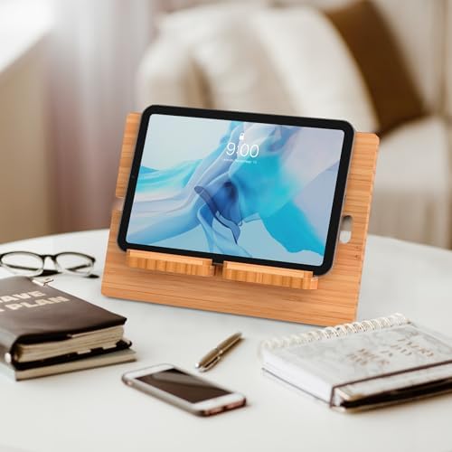 Pezin & Hulin Eco-Friendly Bamboo Adjustable Tablet Stand – Premium Multi-Angle Holder for i Pads, Smartphones, and E-Readers (Fits Devices 4.7″ to 13″) – Transform Your Workspace with Stylish Comfort and Enhanced Viewing Experience