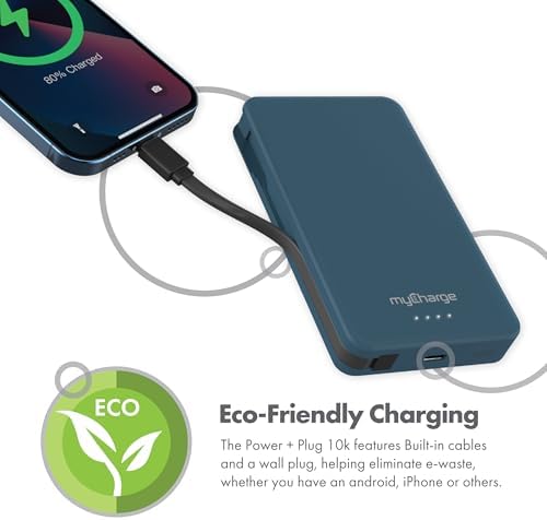 Ultra-Fast my Charge Power+Plug 20,000 m Ah Portable Power Bank with Built-in Charging Cable, USB-C Port, and Foldable Wall Plug – Ideal Travel Companion for Apple & Android Devices with 120 Hours of Reliable Power