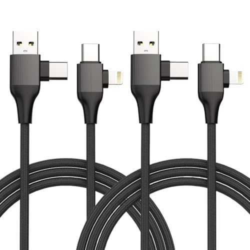Versatile 4 in 1 Charging Cable Duo – 60 W Fast Charge & Data Sync Solutions for i Phone, i Pad, Laptop & More – MFi Certified Lightning, USB-C, USB-A Compatibility, 3.3 FT Durable Length for Effortless Connectivity – All-in-One Multi Charger Cord for Enhanced Efficiency and Reduced Clutter