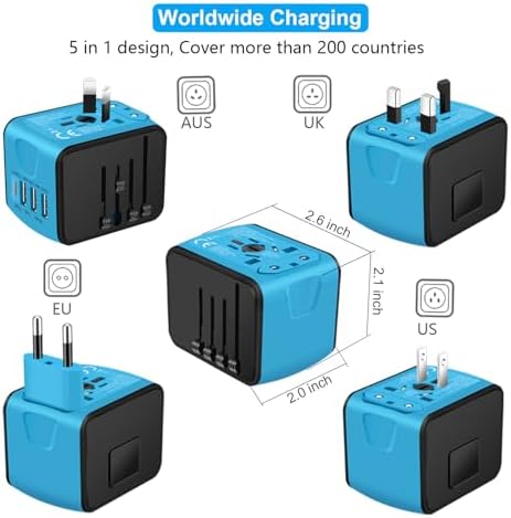 Advanced 7-in-1 Universal Travel Adapter with 35 W PD Fast Charging – Sleek Black & Silver Design for Worldwide Use, Featuring 4 USB-C and 2 USB-A Ports for Effortless Connectivity Across the US, UK, Europe, and Australia – Unmatched Compatibility and Speed for Every Adventure