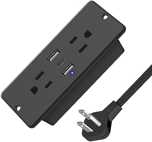 Transform Your Space with HHSOET 5-in-1 Recessed Power Strip – Flat Plug Design Featuring 20 W Fast Charging, 2 AC Outlets, 3 USB Ports (Including USB-C), and 6 ft Power Cord for Effortless Connectivity in Home Offices and Conference Rooms – Elevate Your Charging Efficiency and Aesthetic Appeal