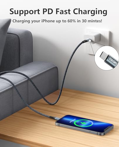 Premium 6 FT USB C to Lightning Charging Cable – 2 Pack for i Phone & i Pad – Fast Charging, MFi Certified, Braided Design for Enhanced Durability & Compatibility with i Phone 14/13/12/11/Pro/MAX/X/8/7 – Ultimate Power Solution for On-the-Go Users