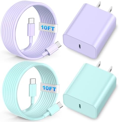 Lightning-Fast 20 W USB-C Wall Charger & 10 FT Cable for i Phone 15/16/Plus/Pro Max – Sleek Pink-Blue Power Adapter for Ultimate Charging Performance and Versatile Use
